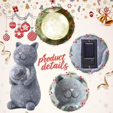 Solar Cat Statue Garden Decor - Cat Lover Gifts, with Gazing Solar LED Lights Ball Cats Decoration for Garden Yard Patio Lawn Balcony - Gifts for Mom Grandma (Gray - Image 4