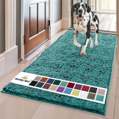 Muddy Mat® Original Dog Door Mat for Muddy Paws, Super Absorbent Microfiber, Non-Slip Washable Pet Rug, Quick Dry Chenille Entryway Carpet, Machine Washable Indoor Outdoor mat, Teal 35"x60" - Image 1