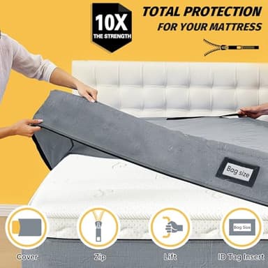 Mattress Bags for Moving and Storage, BETU Queen Mattress Protector Waterproof Mattress Cover with 8 Heavy Duty Handles and Zipper Extra Thick Moving Supplies for Bed Reusable (82x62x13.5 Grey) - Image 4