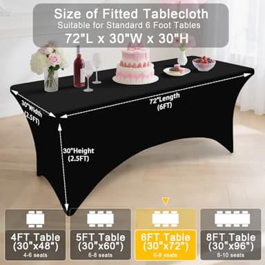 Smiry 2 Pack Spandex Table Cloth 6FT, Elastic Fitted Stretch Tablecloths, Washable and Wrinkle Free Rectangular Patio Table Cover for Outdoor, Wedding, Banquet & Parties (Black, 72Lx30Wx30H Inch) - Image 7