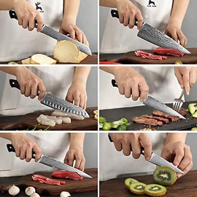 Damascus Kitchen Knife Sets, 9 Pieces Kitchen Knives Set with Block, ABS Ergonomic Handle for Chef Knife Set, Knife Sharpener and Kitchen Shears, Knife Block Set NF-D0603T-B - Image 5