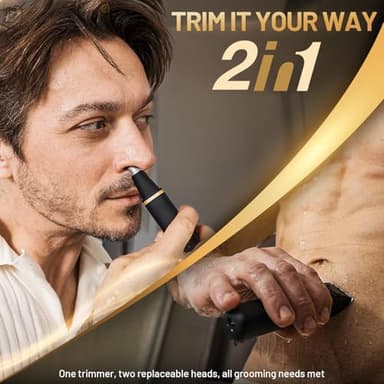 Electric Razor for Men, IPX7 Waterproof Versatile Shaver for Temple, Groin, Nose, Ear Hairs, Beard, Body Hair Trimmer for Men, Painless Grooming Kit with 2 Replaceable Ceramic Blade Heads - Image 6
