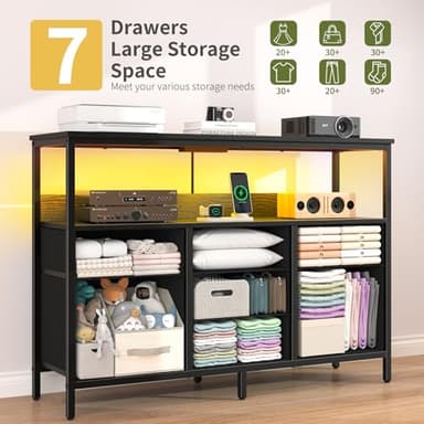 Yoobure LED TV Stand for Bedroom, 50 Inch Kids Dresser with Power Outlets, 7 Drawers Entertainment Center with Storage Shelf, TV Stands Dresser for Bedroom, Living Room, TV Console Entertainment Stand - Image 6