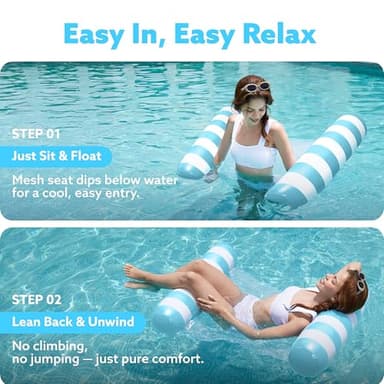SLOOSH 2 Packs Strip Type Hammock Pool Floats Adults, 4-in-1 Multi-Purpose Inflatable Pool Floats PVC Water Hammock Lounge Floaties (Aquablue, Pink) - Image 4