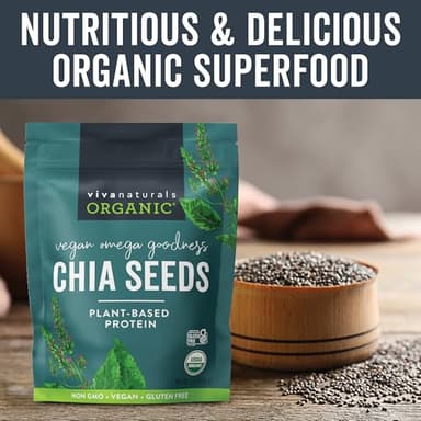 Viva Naturals Organic Chia Seeds 1 LBs - Plant-Based Omega-3 and Vegan Protein, Non-GMO Chia Seeds Organic Perfect for Smoothies, Salads and Chia Seed Pudding, Black Chia Seeds Bulk - Image 3