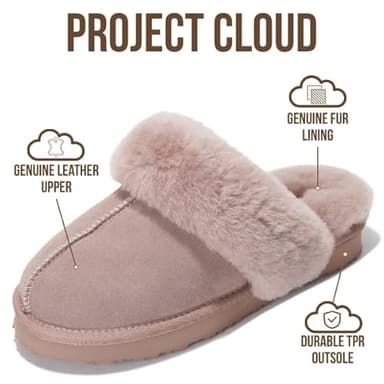 Project Cloud Shearling Slippers for Women Footwear - Genuine Suede Clogs Non-Slip Indoor/Outdoor Scuff Womens Slippers with Memory Foam Insole (Henka, DPINKSUEDE, 5.5) - Image 2