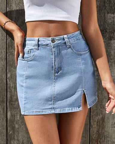 Vetinee High Waisted Jean Skorts for Women - Casual Mini Denim Skirt Blue Fog Medium Size 8/10 - Image 4