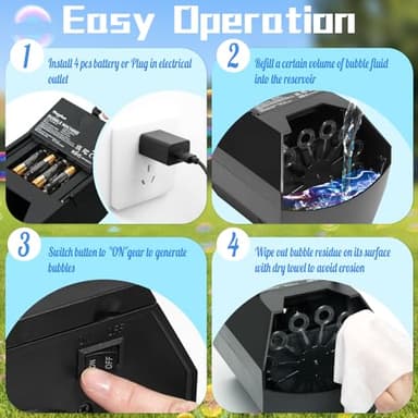 Theefun Bubble Machine: 500ML Automatic Bubble Blower Max 15000 Bubbles per Min for Kids and Toddlers, Battery or USB Operated Portable Bubble Maker for Parties Weddings Birthday Black - Image 7