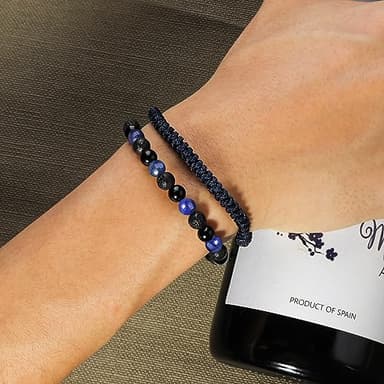 CARITATE Blue Beaded Bracelets for Men Boys - 6mm Lapis Lazuli Obsidian Lava Beads Mens Bracelet Set Mens Jewelry - Cool Anniversary Valentines Fathers Birthday Gifts for Him Boyfriend Husband Man - Image 7