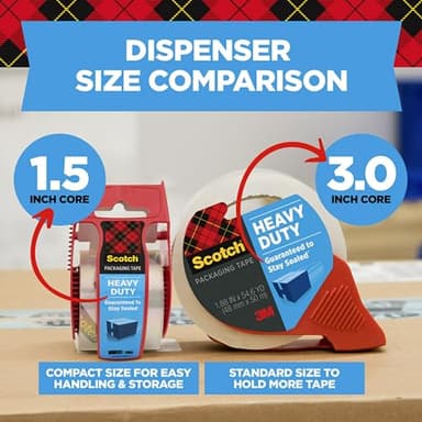 Scotch Heavy Duty Packaging Tape, 1.88 x 54.6 yd, Designed for Packing, Shipping and Mailing, Strong Seal on All Box Types, 3" Core, Clear, 1 Roll w/Dispenser (3850-2ST) - Image 4