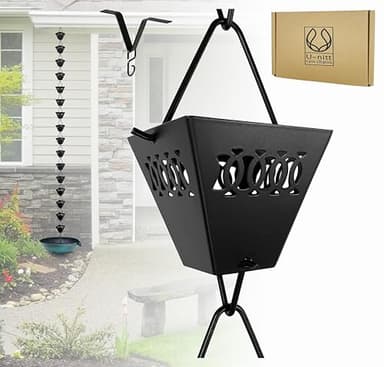 U-nitt Rain Chain Water Collection for Gutters, Rainwater Catcher & Diverter, 8.5 FT Chains for Outside Garden, Black Square Cups, Roof Downspout, Works with Heavy Rain, w/Gutter Clip for Rainchains - Image 1