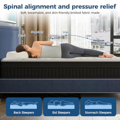 Juego Queen Mattress, 12 Inch Mixed Memory Foam Mattress. Bagged Spring, Zoned Pressure Relief, Medium Firm Feel, Motion Isolation, Deep Sleep, Certified Safe Foams and Fabric, CertiPUR-US,Black - Image 4