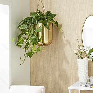 CosmoLiving by Cosmopolitan Metal Indoor Outdoor Wall Planter Indoor Outdoor Hanging Dome Hanging Planter with Chain, Set of 2 Plant Hanger 9", 11"H, Gold - Image 2