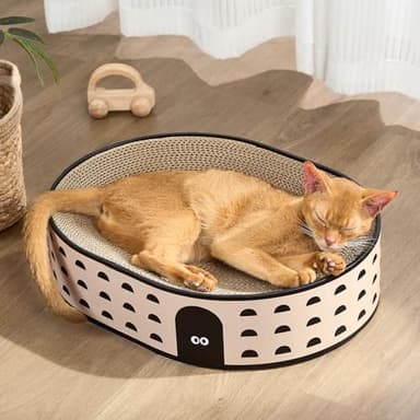 Conlun Oval Cat Scratcher Bed, 2-in-1 Cat Scratching Board, Natural Corrugated Cardboard Scratch Pad Lounge, Sealed Base Traps Debris,No Assembly Kitty Furniture,Stylish Colors Blends Any Home Decor - Image 1