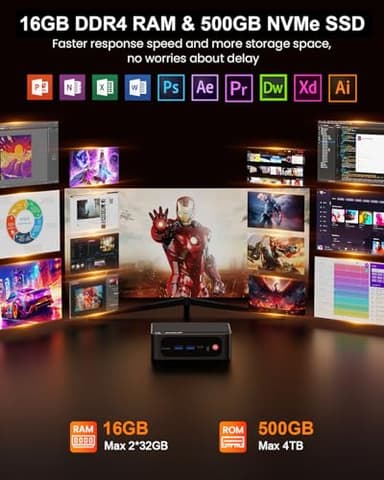 Beelink Mini PC SER5 Pro, AMD Ryzen 7 5825U (Up to 4.5GHz), 16GB DDR4 RAM 500GB SSD, Radeon 8CUs Graphics, WiFi 6/ BT5.2/ DP+USB-C+HDMI 4K Triple Display/ USB3.2/2.5G LAN Home/Office Desktop Computer - Image 4