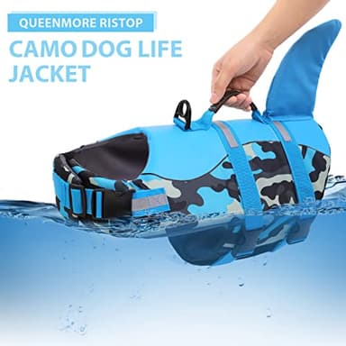 Queenmore Dog Life Jacket Ripstop Dog Shark Safety Vest Adjustable Preserver with High Buoyancy and Durable Rescue Handle for Small,Medium,Large Dogs, Blue Camouflage Small - Image 7