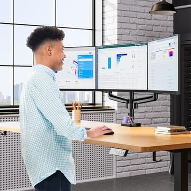 MOUNT PRO Triple Monitor Mount, 3 Monitor Desk Mount for Three Screens up to 32 Inch, Full Motion Gas Spring Heavy Duty Arm Hold up to 19.8lbs Each, Black - Image 2