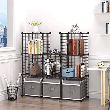 C&AHOME Wire Cube Storage - 9-Cube Organizer, Metal Grids, Modular Bookshelf, Closet Cabinet, Ideal for Home, Living Room, Office - 36.6'L x 12.4'W x 48.4'H Black - Image 2