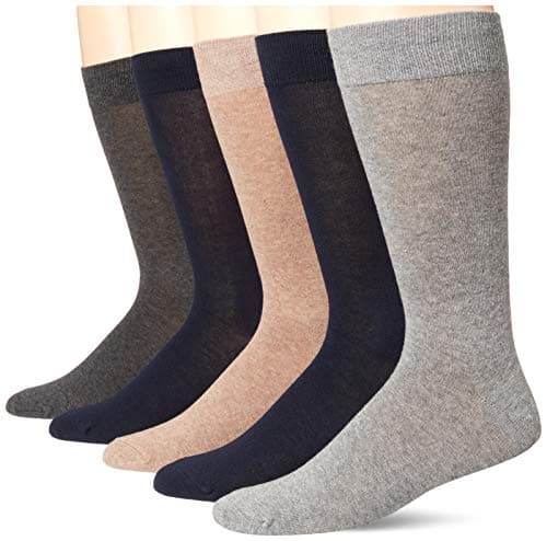 Amazon Essentials Men's Solid Dress Socks, 5 Pairs, Navy/Grey/Tan, 13-15