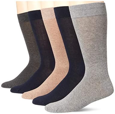 Amazon Essentials Men's Solid Dress Socks, 5 Pairs, Navy/Grey/Tan, 13-15