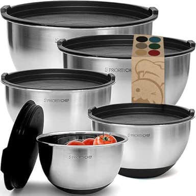 Priority Chef Premium Mixing Bowls With Lids Set, Airtight Lids, Thicker Stainless Steel Mixing Bowl Set, Large Prep Metal Bowls, Nesting Bowls for Kitchen, 1.5/2/3/4/5 Qrt, Black - Image 8