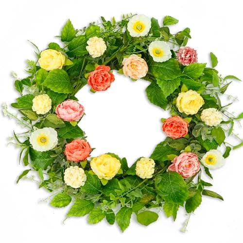 KORSMV Artificial Spring Summer Wreaths for Front Door Summer Door Wreath Floral Wreath with Colorful Flower for Indoor Outdoor Wall Porch Farmhouse Garden Home Decoration - Image 1