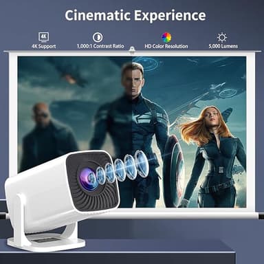 Mini Projector, Portable Outdoor Projector 4K Supported, Short Throw Movie Projector Compatible with Smartphone, TV Stick, Laptop, Game Consoles - Image 2