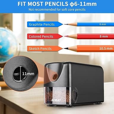 AFMAT Heavy Duty Electric Pencil Sharpener, Auto Stop Classroom Pencil Sharpeners for 6-11mm No.2/Colored Pencils, Pencil Sharpener for Large Pencils, Sharp Point, Save Pencils, Teachers Must Haves - Image 2