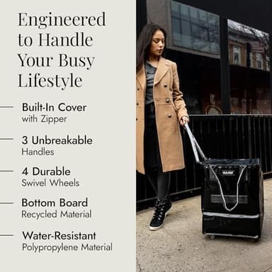 (Medium, Black) Reusable Grocery Bag On Wheels, Shopping Trolley, Rolling Tote, Zipper Closure, Lightweight, Carries Up to 66 lb, Folds Flat, Unbreakable Handles - Image 2