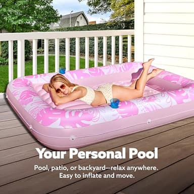 SLOOSH Inflatable Tanning Pool Lounger Float, 85" x 57" Extra Large Pool Floats Adult with Pillow, 4 in 1 Suntan Tub Raft Floatie,Sunbathing Bed Lounge for Water Blow Up Ball Pit, XL-Blushing Pink - Image 3