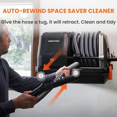 Giraffe Tools Grandstorm Wall-Mounted Vacuum Cleaner with 30 FT Retractable Hose, Wet Dry Vacuum Cleaner with 6 Nozzles for Car Detailing Remote Control, Grey - Image 5