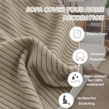 QIANMEW Couch Cushion Covers, Comfort Soft Magic Sofa Covers Washable Stretch Resistant Slipcovers for Sectional and L Shaped Seats Furniture Protectors for Pets (1PC Back Couch Cover, Light Brown) - Image 6