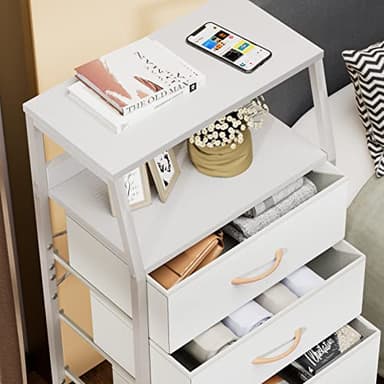 Furnulem Tall 4 Drawers Dresser, Vertical Storage Tower for Bedroom, Hallway, Entryway, Nursery, Closet Organizer, Nightstand Bedside Table Furniture, Sturdy Steel Frame, Wood Top, White - Image 5