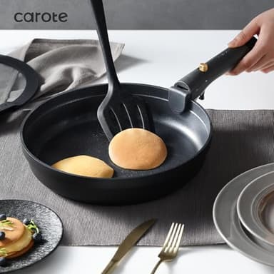 CAROTE 20pcs Pots and Pans Set Non Stick, Nonstick Cookware Set, Dishwasher/Oven/Fridge Safe Pots and Pans, Removable Handle RV Oven Safe Cookware, Induction Kitchen Set, Black - Image 3