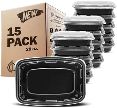 Freshware Meal Prep Containers 15 Count (Pack of 1) Compartment Food Storage Containers with Lids, Bento Box, BPA Free, Stackable, Microwave/Dishwasher/Freezer Safe (28 oz) (Color May Vary - Image 2