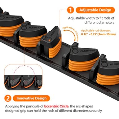 PLUSINNO V9 Vertical Fishing Rod Holders, 2 Packs Wall Mounted Fishing Pole Holders, Fishing Rod Racks Hold Up to 18 Rods or Combos, Fishing Pole Holders for Garage, Fits Most Rods of Diameter 3-19mm - Image 4