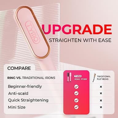 TYMO Ring Hair Straightener Brush – Hair Straightening Iron with Built-in Comb, 20s Fast Heating & 5 Temp Settings & Anti-Scald, Perfect for Professional Salon at Home, Sakura Pink - Image 3