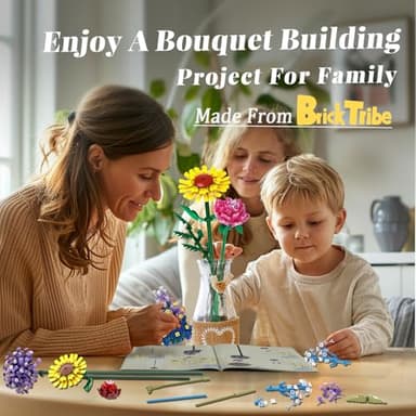 Flowers Set with Vase for Adult Women, Variety of Botanical Collection Bouquet Including Sunflower, Baby's Breath, Rose, Compatible with Lego Flower,1853PCS, 14+ - Image 4