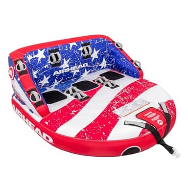 Airhead Super Mable 3-Person Towable Tube for Boating – Inflatable Boat Tube with Dual Tow Points, Cushioned Walls, 16 Handles, Foam Seat Pads & Full Nylon Cover – USA Stars & Stripes Pattern​ - Image 1