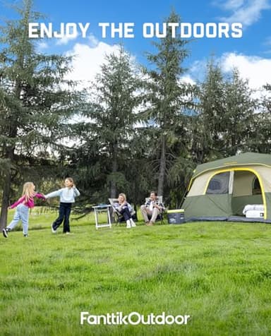 FanttikOutdoor Zeta C8 Pro Camping Tent 8 Person Instant Cabin Tent Setup in 60 Seconds with Rainfly & Windproof Portable with Carry Bag for Family Camping & Hiking, Upgraded Ventilation, Green - Image 8
