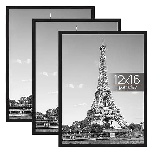 upsimples 12x16 Picture Frame Black 3 Pack, Scratch-Proof Poster Frames 12 x 16 for Photo Gallery - Slide-In Strips, Horizontal or Vertical Wall Mounting - Image 1