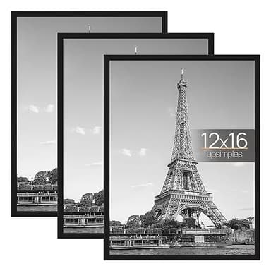 upsimples 12x16 Picture Frame Black 3 Pack, Scratch-Proof Poster Frames 12 x 16 for Photo Gallery - Slide-In Strips, Horizontal or Vertical Wall Mounting - Image 1