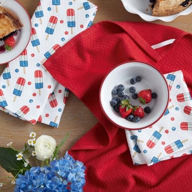 Martha Stewart Americana Stripesicle Ice Pop Holiday Kitchen Towels 3-Pack Set, 100% Cotton, Absorbent, Patriotic USA America Decor, Red/White/Blue, 16"x28" - Image 2
