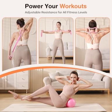 Vanlgs Pilates Kit 13Pcs Home Pilates Essentials Workout Kit with 13" Ring, 10" Ball and Resistance Bands for Women at Home Pilates Equipment Set for Beginners（Pink） - Image 5