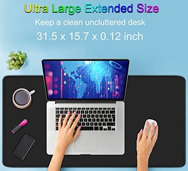 Large Extended Gaming Mouse Pad with Stitched Edges, (31.5X15.7In) Durable Non-Slip Natural Rubber Base, Waterproof Computer Keyboard Pad Mat for Esports Pros/Gamer/Desktop/Office/Home-Black - Image 2