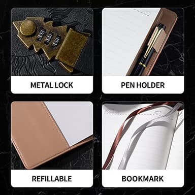 ZXHQ Lock Diary for Women & Men with Pen, A5 240 Pages Journal with lock, Vintage Edge Refillable Leather Journaling Notebooks, (8.5 × 5.9 Inch) Dark Grey - Image 5