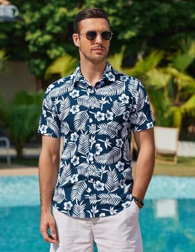 COOFANDY Mens Tropical Shirts Short Sleeve Hawaiian Print Shirts Vacation Beachwear - Image 3