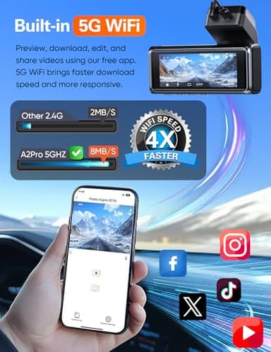 Navycrest 4K+2.5K WiFi Dash Cam Front and Rear, Built-in 5G WiFi, Free 64GB Card, Dash Camera for Cars, Dual Dashcam, G-Sensor, 24/7 Parking Mode, 3'' IPS Screen, Loop Recording, WDR Silver - Image 4