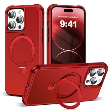 SKYLMW Compatible with iPhone 14 Pro Case with Invisible Magnetic O-Ring Stand Military-Grade Case for iPhone 14 Pro 6.1" [Compatible with Mag-Safe][Great Grip Feeling], Red - Image 1