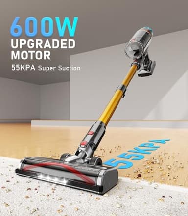 Cordless Vacuum Cleaner 600W 55Kpa Stick Vacuum,Up to 55Mins, Vacuum Cleaners for Home Rechargeable Wall Mount OLED Color Screen Anti-tangled Vacuum for Car,Hardwood Floor,Carpets,Pet Hair EHBL - Image 2